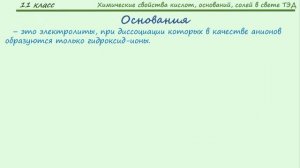 Тема 16. Химические свойства оснований, кислот, солей в свете теории электролитической диссоциации