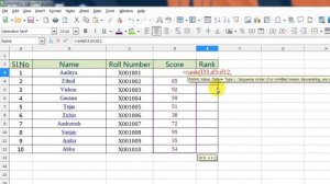 RANK formula in Libreoffice calc || in hindi