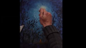 Костер в ночном лесу - Как нарисовать этот фантастический пейзаж акриловыми красками на холсте.