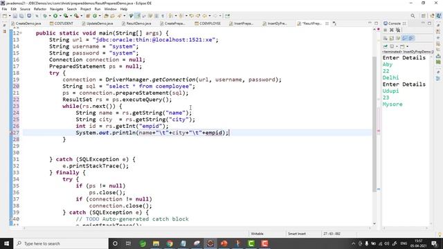 JDBC Tutorial for beginners -  Retrieve data from oracle db using PreparedStatement