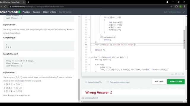 Day: 20 Sorting // Hackerank Coding Solution in c++ #c #cpp #python #hackerrank