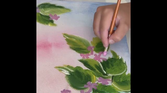Painting acrylic. How to draw flowers and a bird Part 1  Как нарисовать Цветы и птичку часть 1