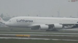 LUFTHANSA AIRBUS A380 TAKEOFF & LANDING in HEAVY RAIN | 4K Planespotting at VIENNA AIRPORT