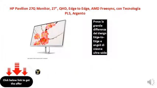 HP Pavilion 27Q Monitor, 27, QHD, Edge to Edge, AMD Freesync, con Tecnologia PLS, Argento смотреть онлайн