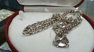 Крупная мужская серебряная цепь Двойной ромб, 77,5 грамм, 55 см.