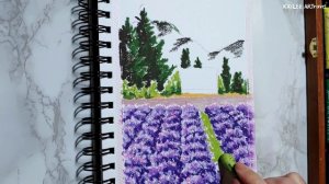 Oil Pastel landscape #38 / How to Paint Lavender Field for Beginners _ Healing Drawing