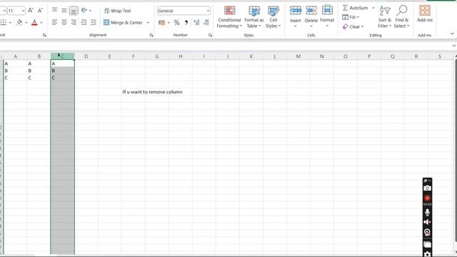Excel Shortcuts to delete a column ALT+H+D+C
