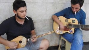 Panduri and guitar. Street music. (Tbilisi, Metro Varketili)