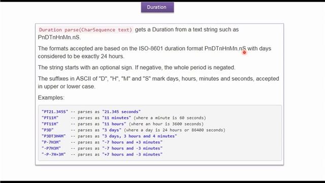 How to create duration object using parse method of Duration class? | Java 8 Date and Time