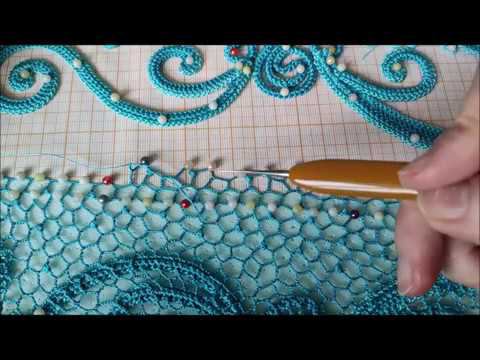 Часть 4. Ряд нерегулярной сеточки по прямому ряду тесьмы из ячеек. смотреть онлайн