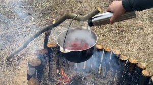 ПРИГОТОВИЛА БОРЩ В ХЛЕБНОЙ ТАРЕЛКЕ НА ОГНЕ   ВСТРЕТИЛА НАКОРМИЛА ЛИСУ