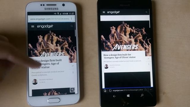 Сравнение скорости браузеров Lumia 950XL vs Samsung S6/Browser Speed Comparison смотреть онлайн