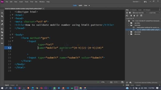 How to validate mobile number using HTML5 pattern attribute || HTML5 Tricks and Tips || eWaySol