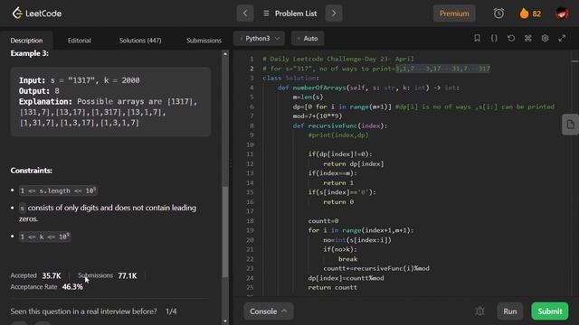 Daily Leetcode Challenge | Day  23 | Restore The Array