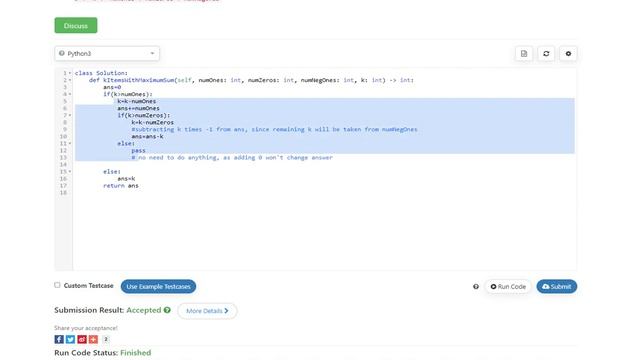 Leetcode Weekly Contest 338 | K Items With the Maximum Sum