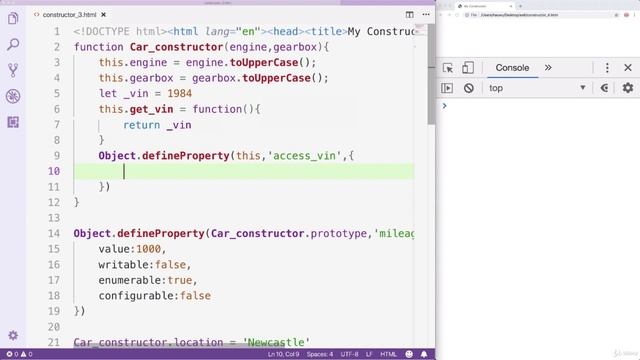 17.5  How to define getter and setter in a constructor in Javascript