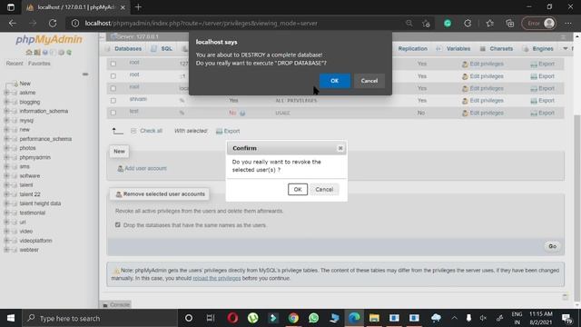 how to delete user in phpmyadmin xampp смотреть онлайн