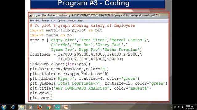 PROGRAM #3 | BAR CHART | INFORMATICS PRACTICES | CLASS 12 | HOW TO DRAW A BAR CHART IN PYTHON |CBSE