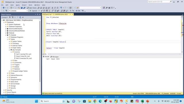 Create Table & Database, Drop Table & Database, Explained VARCHAR, CHAR, NVARCHAR Data Types | P3