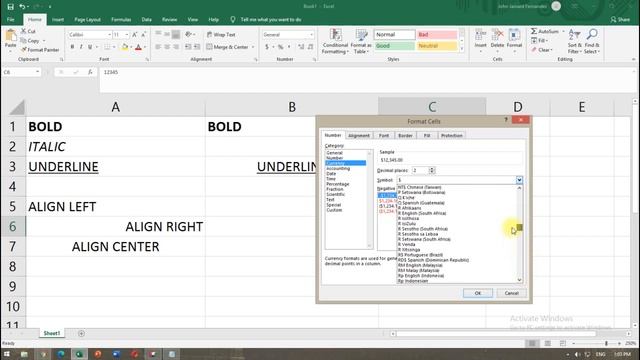 MS EXCEL FORMATTING CELLS