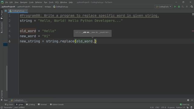 Replace Word In String | Program 80 | Solutions For Python 100 Exercises | CodingFacts
