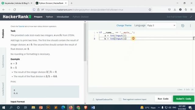 python Division | HackerRank Problem | Python Solution