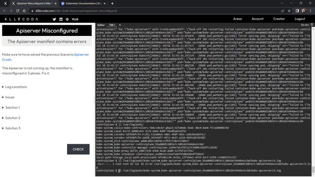Apiserver Misconfigured - Killer Shell CKA Killercoda Solution