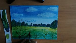 Детский пейзаж, медовой акварелью (гуашью). #Рисование_для_всех, #DrawingForYou, #paintingtutorials