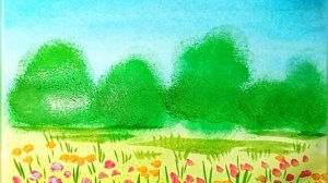 Как просто нарисовать весенний пейзаж гуашью при помощи кисти-губки и ватных палочек.