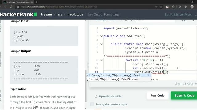 Java Output Formatting || Java || HackerRank