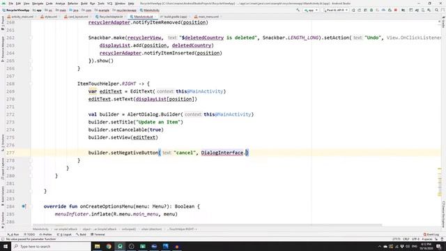 RecyclerView Swipe to Update Item in Android Studio - Part 5