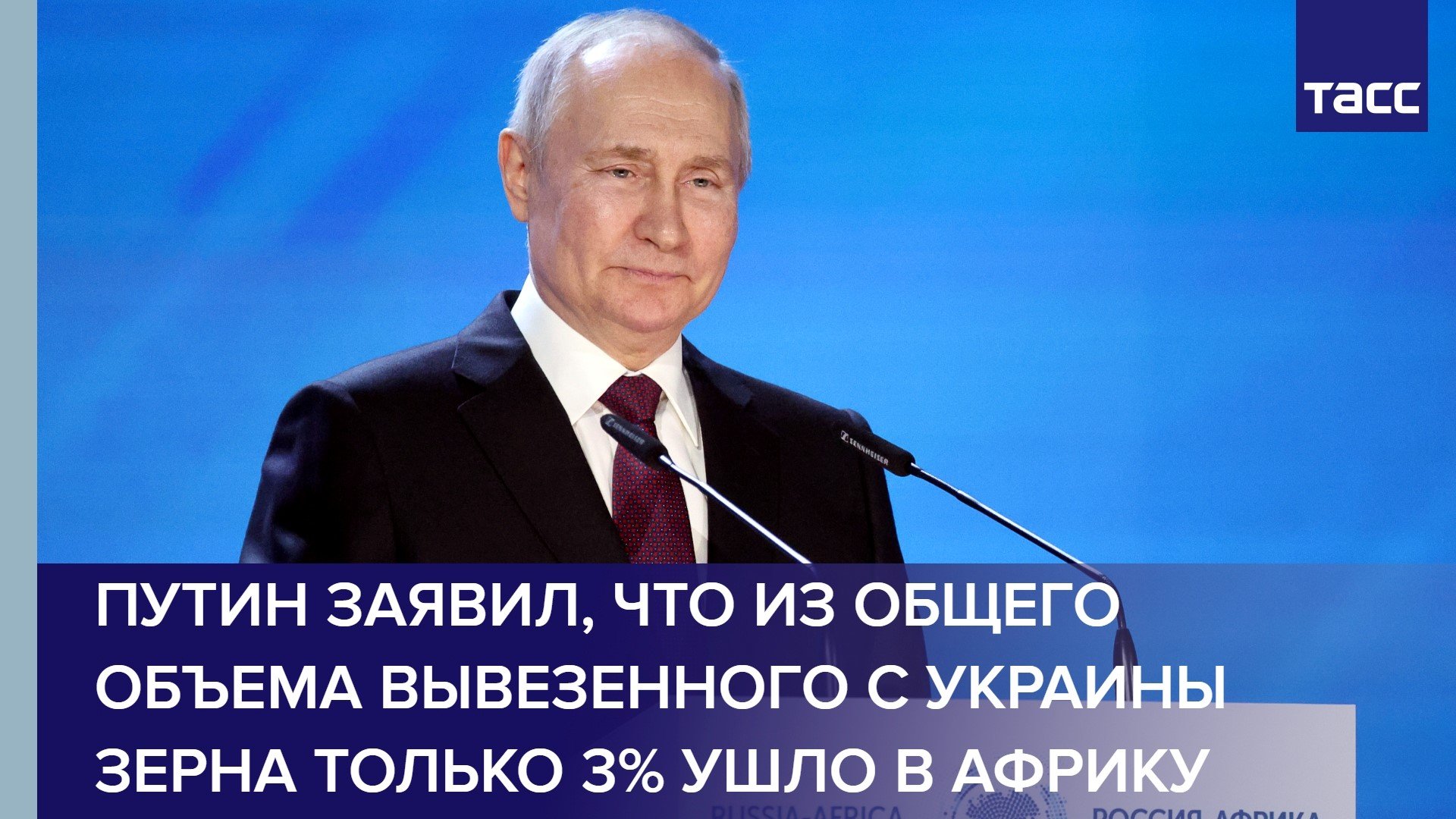 Путин заявил, что из общего объема вывезенного с Украины зерна только 3% ушло в Африку