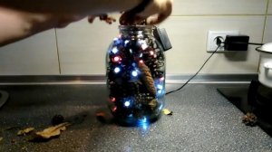 ★Ди ай вай идея новогоднего декора комнаты. Гирлянды и шишки в банке.