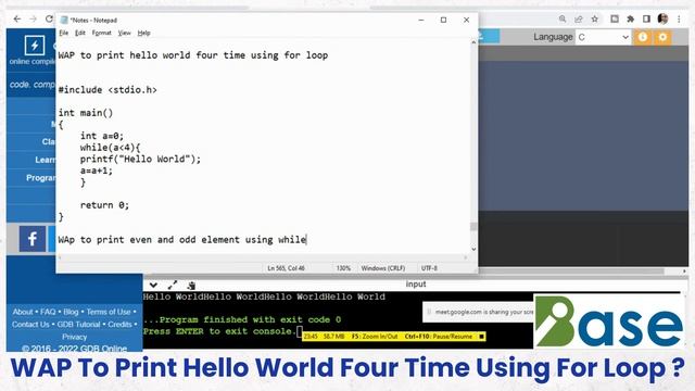WAP To Print Hello World Four Time Using For Loop ?