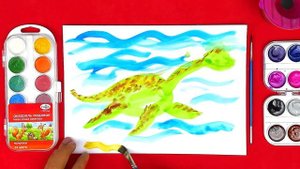 Водный ДИНОЗАВР - как нарисовать динозавра - рисуем красками