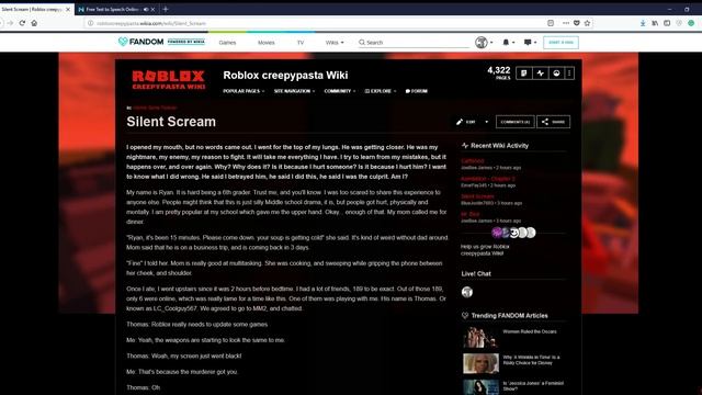 Silent Scream on the Roblox Creepypasta Wiki but read by TTS slowly and fast смотреть онлайн