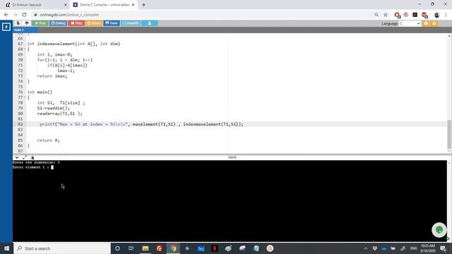 Algorithmics & Programming - Exercise - Maximum element in an array
