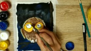 СОВА.  Как нарисовать сову гуашью для начинающих.  How to draw an owl Рисуем вместе Контрасты цвето