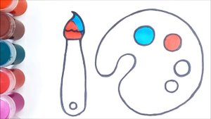 Как нарисовать краски и кисточку | мультик раскраска палитра для детей