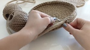 Стенки корзины из джута. Корзинка из джута крючком