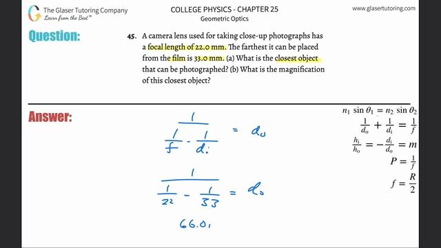 25.45 | A camera lens used for taking close-up photographs has a focal length of 22.0 mm. The смотреть онлайн