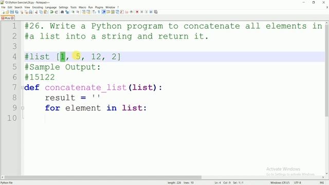 #26 WAP to concatenate all elements in a list into a string in Python | Python Practice