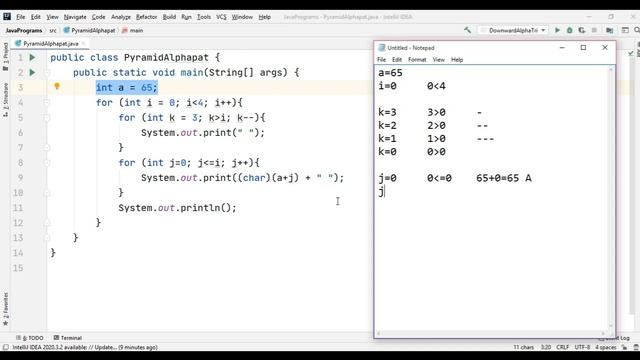 Pattern 19 - Java program to print Pyramid Alphabetic Pattern || Java Pattern Programs смотреть онлайн