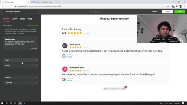 How To Embed/Add Elfsight's Google Reviews Widget To Webflow