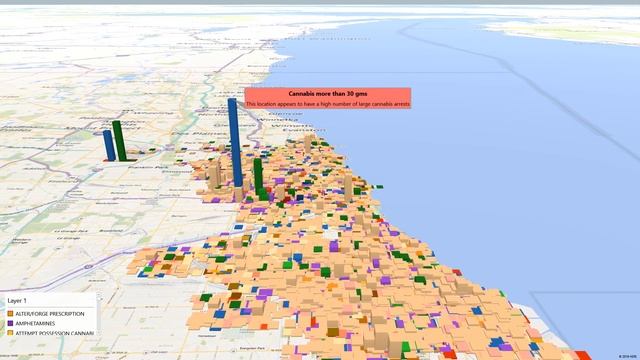 Chicago Narcotics Arrest Data 3D Visualization using Excel 3D Map