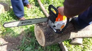 Бензопила Штиль STIHL MS 370 в работе.