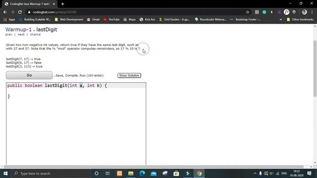 lastDigit || Java Exercise || CodingBat.com