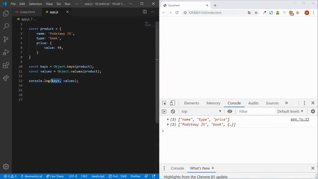 Pobieranie kluczy i wartości z Obiektu w JavaScript - Object.keys() oraz Object.values()