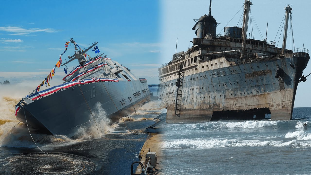 Спуск корабля на воду. Неудачные спуски кораблей. Спуск на воду самого большого корабля. Как спускают корабли на воду.