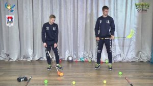Комплекс упражнений с клюшкой и мячом.